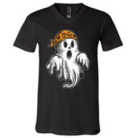 Boo Ghost Halloween Graphic V-Neck T-Shirt