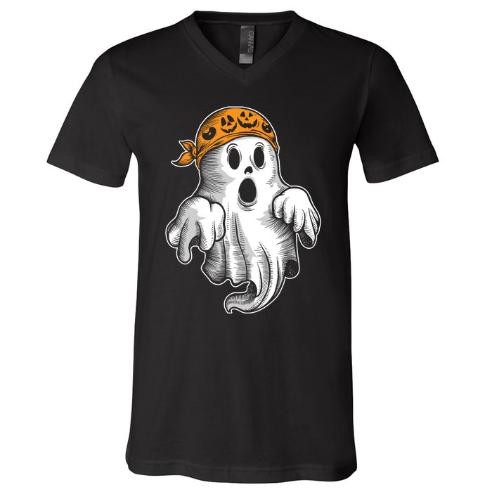 Boo Ghost Halloween Graphic V-Neck T-Shirt