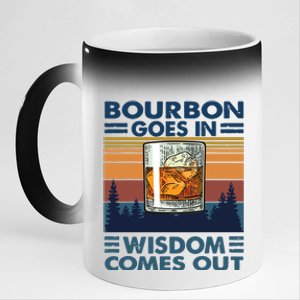 Bourbon Goes In Wisdom Comes Out Bourbon Drinking Lover Gift 11oz Black Color Changing Mug