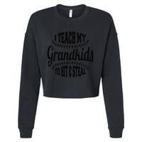 Baseball Grandpa I Teach My Grand to Hit and Steal Cropped Pullover Crew