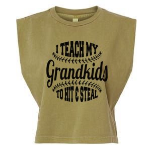 Baseball Grandpa I Teach My Grand to Hit and Steal Garment-Dyed Women's Muscle Tee