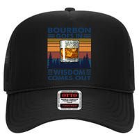 Bourbon Goes In Wisdom Comes Out Bourbon Drinking Lover Gift High Crown Mesh Back Trucker Hat