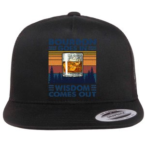 Bourbon Goes In Wisdom Comes Out Bourbon Drinking Lover Gift Flat Bill Trucker Hat