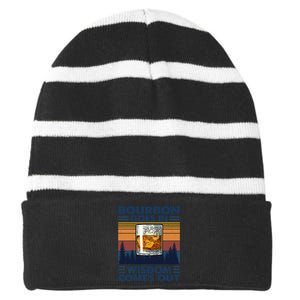 Bourbon Goes In Wisdom Comes Out Bourbon Drinking Lover Gift Striped Beanie with Solid Band