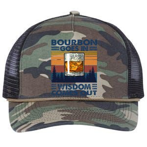 Bourbon Goes In Wisdom Comes Out Bourbon Drinking Lover Gift Retro Rope Trucker Hat Cap