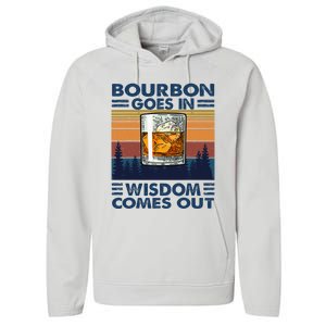 Bourbon Goes In Wisdom Comes Out Bourbon Drinking Lover Gift Performance Fleece Hoodie