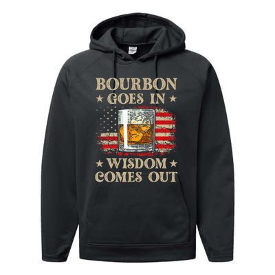 Bourbon Goes In Wisdom Comes Out Funny Drinking Performance Fleece Hoodie