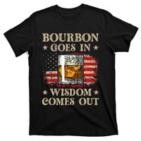 Bourbon Goes In Wisdom Comes Out Funny Drinking T-Shirt