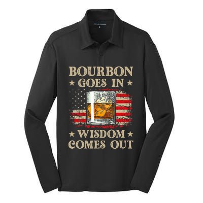 Bourbon Goes In Wisdom Comes Out Funny Drinking Silk Touch Performance Long Sleeve Polo