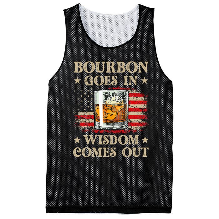 Bourbon Goes In Wisdom Comes Out Funny Drinking Mesh Reversible Basketball Jersey Tank