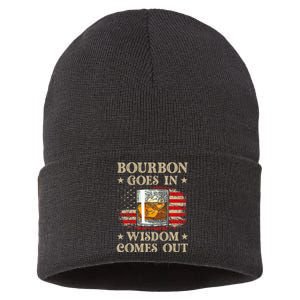 Bourbon Goes In Wisdom Comes Out Funny Drinking Sustainable Knit Beanie