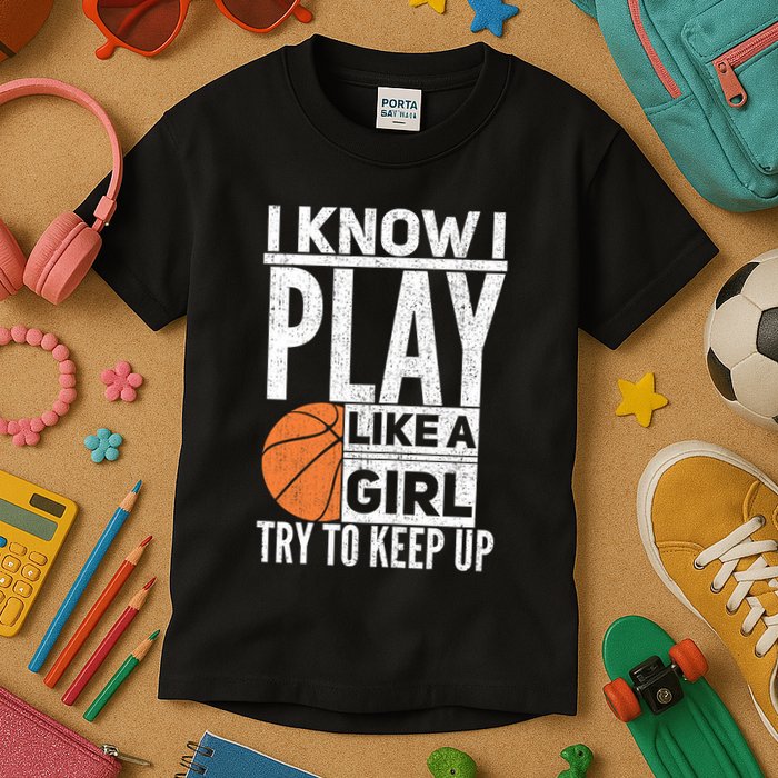 Basketball Girl I Know I Play Like A Girl Try To Keep Up Kids T-Shirt