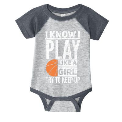 Basketball Girl I Know I Play Like A Girl Try To Keep Up Infant Baby Jersey Bodysuit