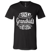 Baseball Grandpa I Teach My Grand To Hit And Steal V-Neck T-Shirt