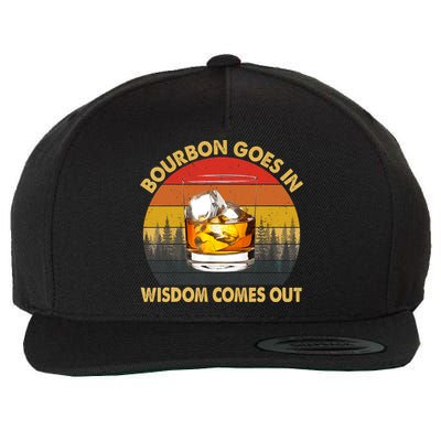 Bourbon Goes In Wisdom Comes Out Funny Bourbon S Lover TShirt Wool Snapback Cap