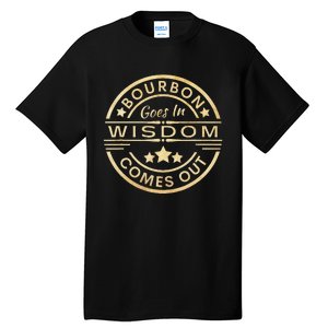 Bourbon Goes In Wisdom Comes Out Funny Drinking Tall T-Shirt