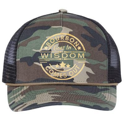 Bourbon Goes In Wisdom Comes Out Funny Drinking Retro Rope Trucker Hat Cap