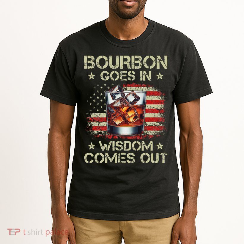 Bourbon Goes In Wisdom Comes Out Whiskey Usa Flag Vintage Tall T-Shirt