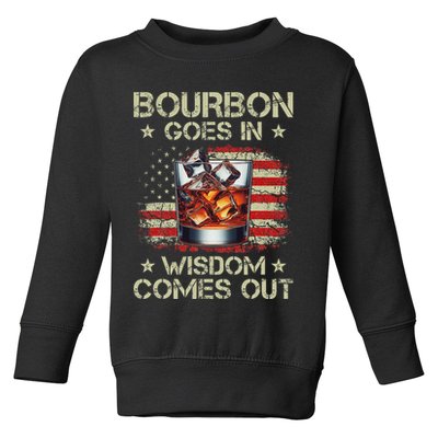 Bourbon Goes In Wisdom Comes Out Whiskey Usa Flag Vintage Toddler Sweatshirt