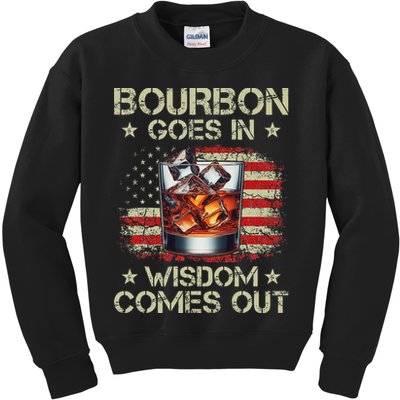 Bourbon Goes In Wisdom Comes Out Whiskey Usa Flag Vintage Kids Sweatshirt