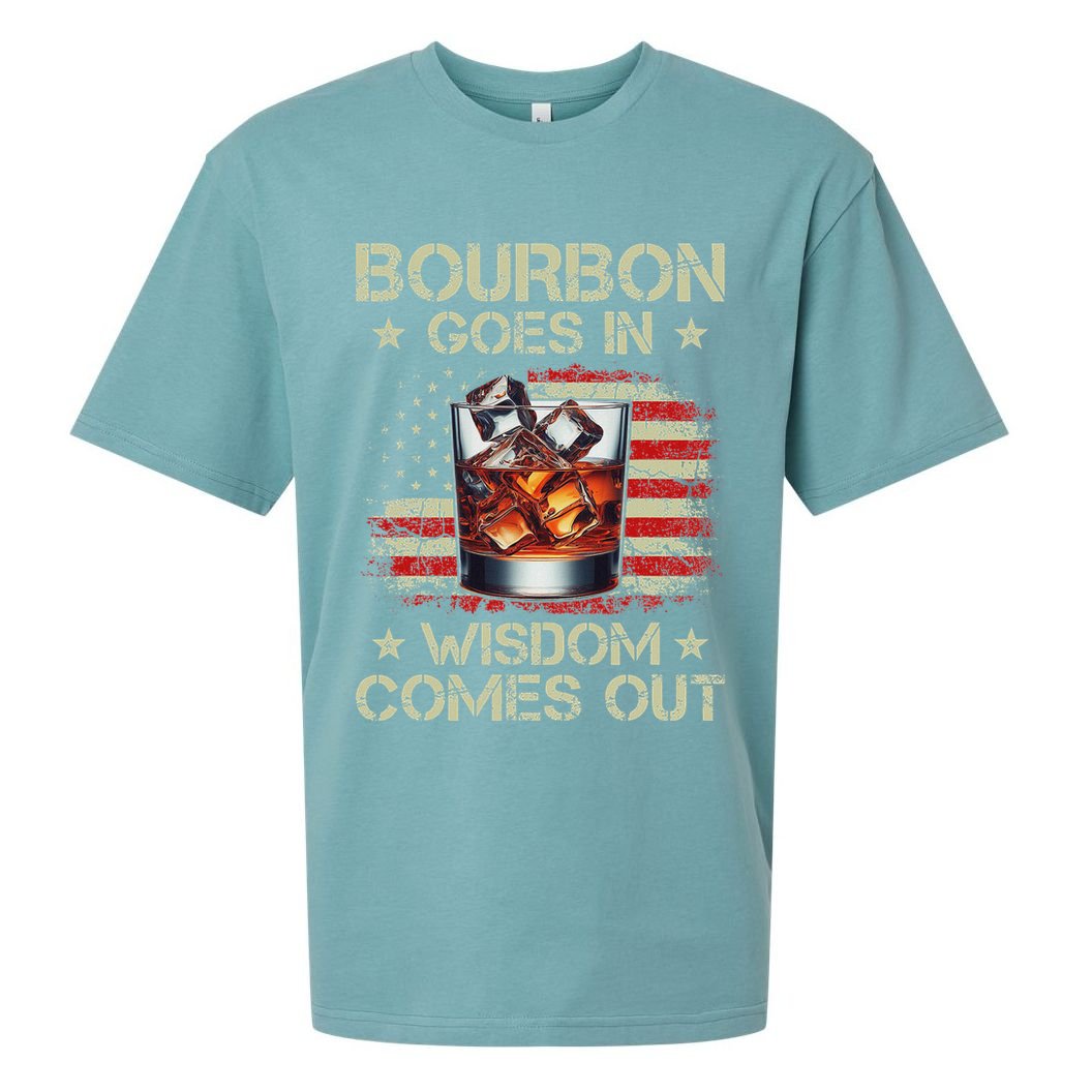 Bourbon Goes In Wisdom Comes Out Whiskey Usa Flag Vintage Sueded Cloud Jersey T-Shirt