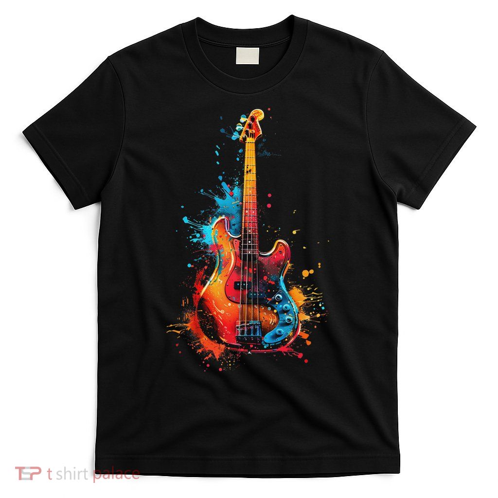 Bass Guitar Instrument On Colorful Painted Bass Guitar T-Shirt