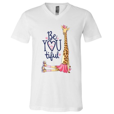 Beautiful Giraffe | Inspire Be You Giraffe Animal V-Neck T-Shirt