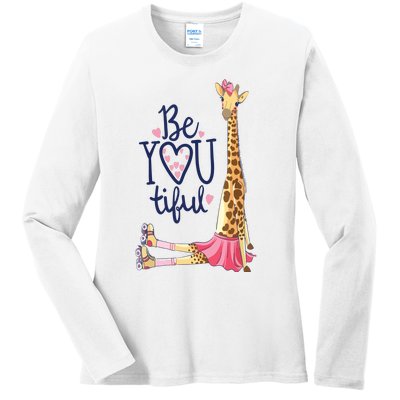 Beautiful Giraffe | Inspire Be You Giraffe Animal Ladies Long Sleeve Shirt