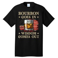 Bourbon Goes In Wisdom Comes Out Funny Drinking Tall T-Shirt