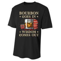 Bourbon Goes In Wisdom Comes Out Funny Drinking Performance Sprint T-Shirt