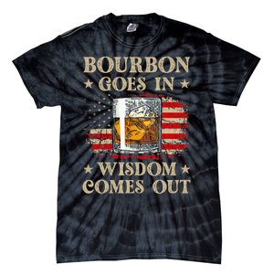 Bourbon Goes In Wisdom Comes Out Funny Drinking Tie-Dye T-Shirt