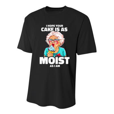 Baking Grandma I Hope Your Cake Is As Moist As I Am Gag Youth Performance Sprint T-Shirt