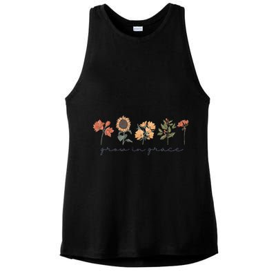 Boho Grow In Grace Wildflower Christian Scripture Religious Ladies PosiCharge Tri-Blend Wicking Tank
