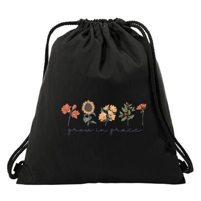 Boho Grow In Grace Wildflower Christian Scripture Religious Drawstring Bag