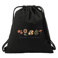 Boho Grow In Grace Wildflower Christian Scripture Religious Drawstring Bag