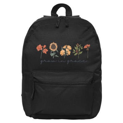 Boho Grow In Grace Wildflower Christian Scripture Religious 16 in Basic Backpack