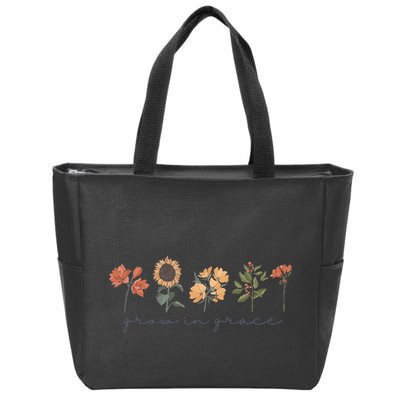 Boho Grow In Grace Wildflower Christian Scripture Religious Zip Tote Bag