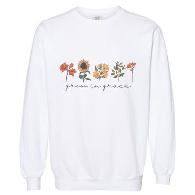 Boho Grow In Grace Wildflower Christian Scripture Religious Garment-Dyed Sweatshirt