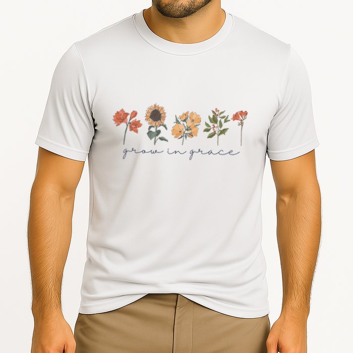 Boho Grow In Grace Wildflower Christian Scripture Religious Performance Shirt