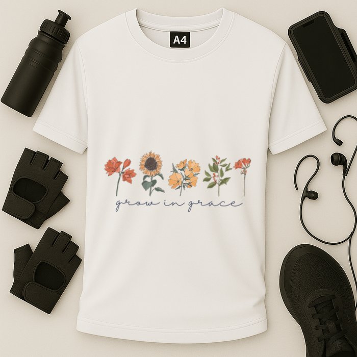 Boho Grow In Grace Wildflower Christian Scripture Religious Performance Shirt