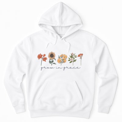 Boho Grow In Grace Wildflower Christian Scripture Religious Hoodie