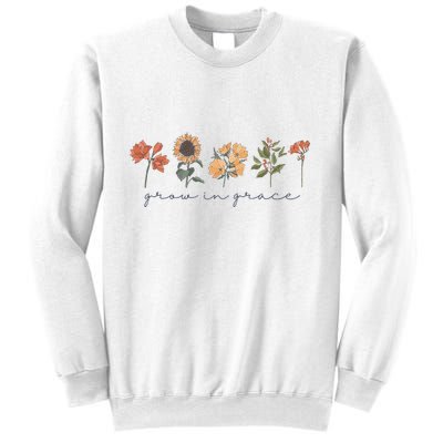 Boho Grow In Grace Wildflower Christian Scripture Religious Sweatshirt