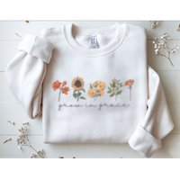 Boho Grow In Grace Wildflower Christian Scripture Religious Sweatshirt