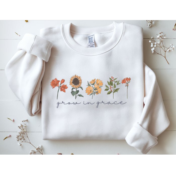 Boho Grow In Grace Wildflower Christian Scripture Religious Sweatshirt