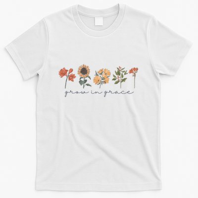 Boho Grow In Grace Wildflower Christian Scripture Religious T-Shirt
