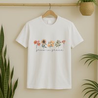 Boho Grow In Grace Wildflower Christian Scripture Religious T-Shirt