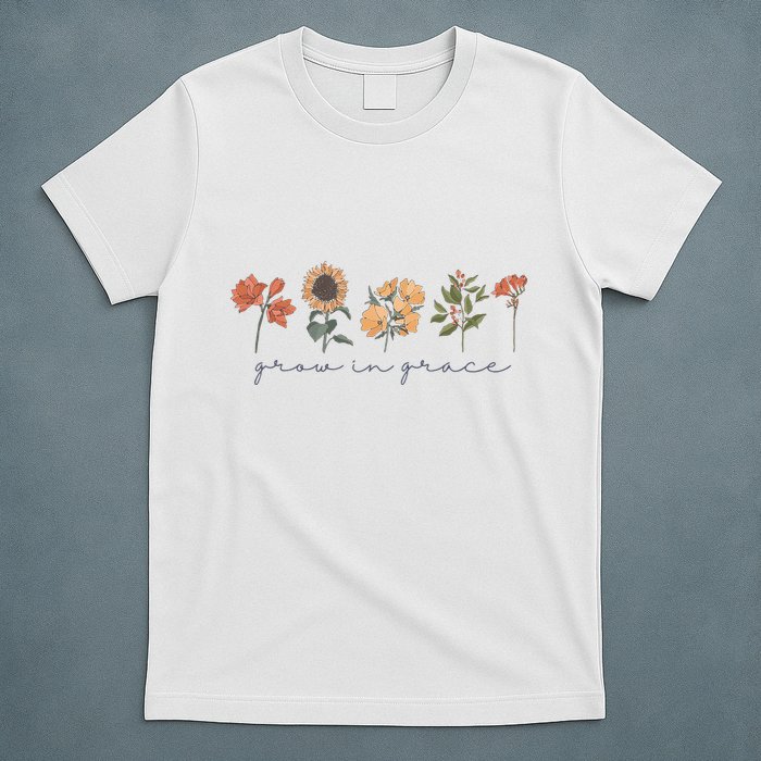 Boho Grow In Grace Wildflower Christian Scripture Religious T-Shirt