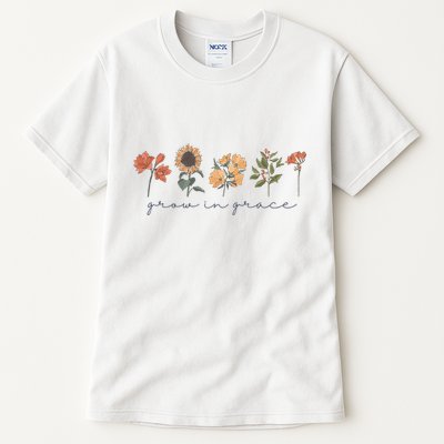 Boho Grow In Grace Wildflower Christian Scripture Religious Tall T-Shirt
