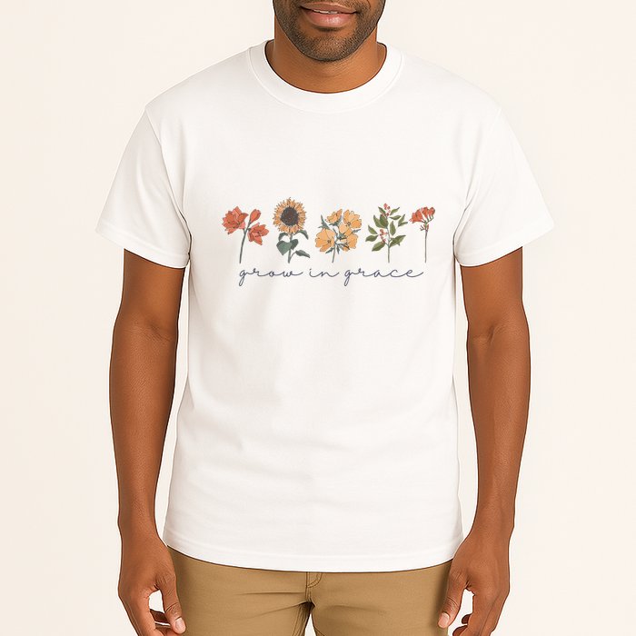 Boho Grow In Grace Wildflower Christian Scripture Religious Tall T-Shirt