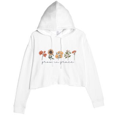 Boho Grow In Grace Wildflower Christian Scripture Religious Crop Fleece Hoodie
